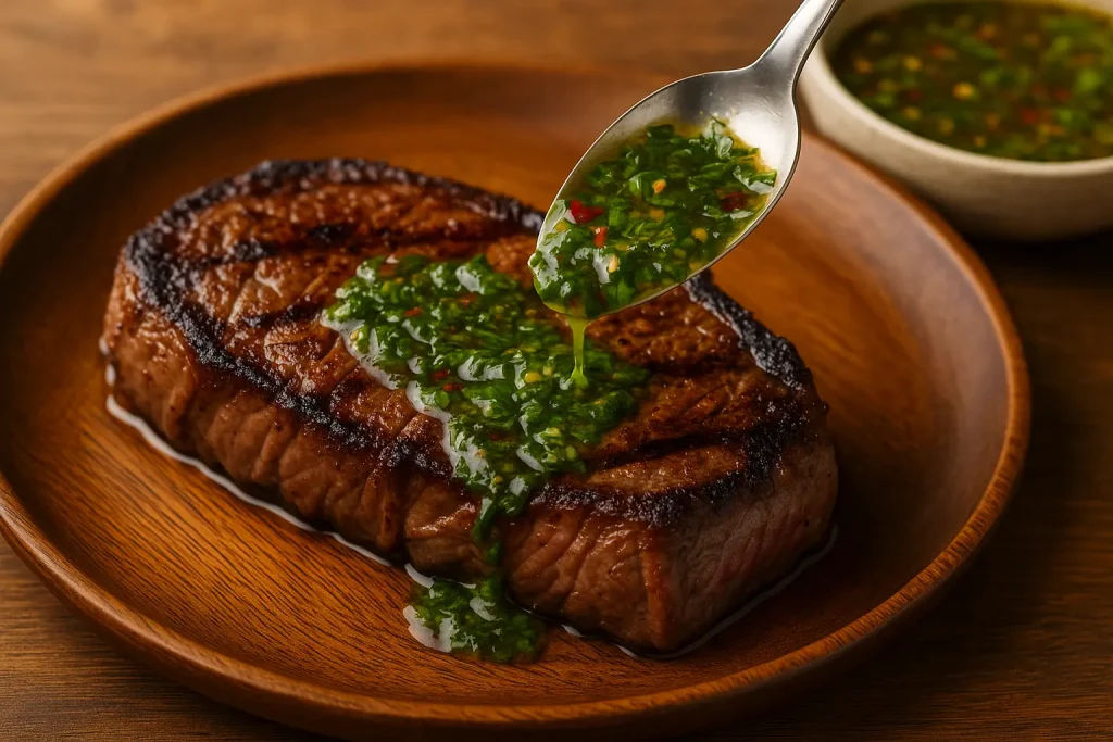 chimichurri sauce on steak
